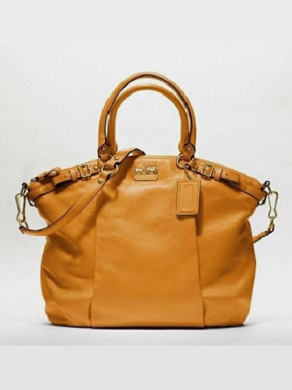 Coach Madison Lindsay 18641 Cognac Leather Large Satchel Shoulder Bag.